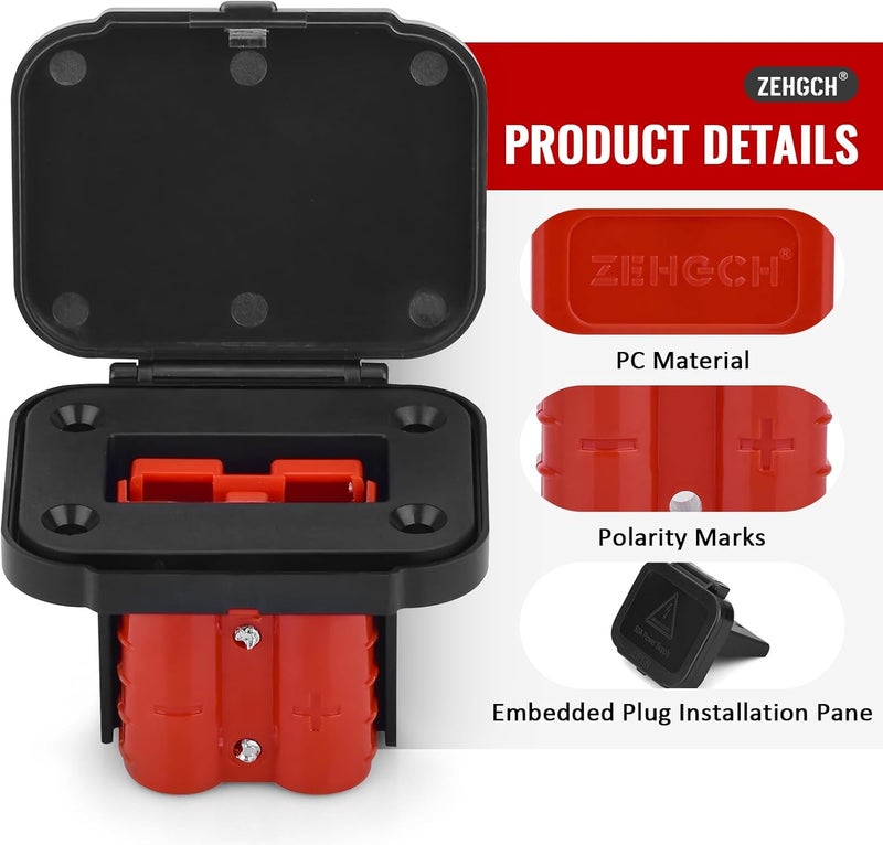 ZEHGCH 2PCS 12-36V Battery Quick Connect/Disconnect Electrical Connector Plug Kit with Flush Mount Dust Cover (Red,50A 6AWG) - Image 3
